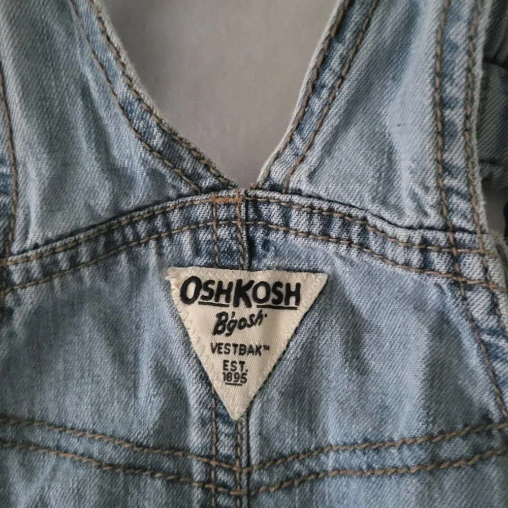 Oshkosh Girls 18M Overall Vestbak Dress Tiered Floral Eyelet Gingham‎ Denim Jean